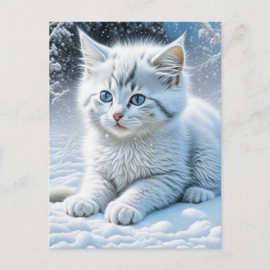 Niedliche Katze im Schnee Postkarte (Vorderseite)