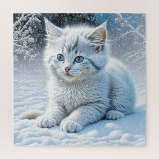 Niedliche Katze im Schnee Puzzle (Vertikal)