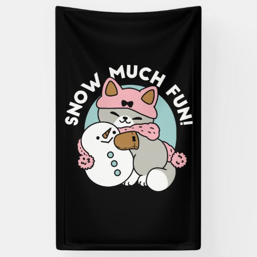 Niedliche Katze im Snow Gear mit Snowman Art Banner (Vertikal)