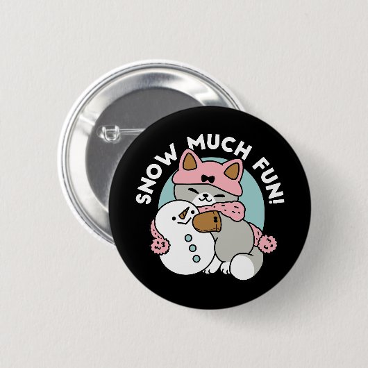Niedliche Katze im Snow Gear mit Snowman Art Button (Vorne & Hinten)
