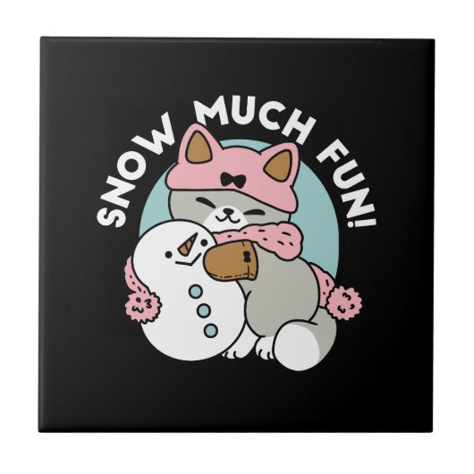 Niedliche Katze im Snow Gear mit Snowman Art Fliese (Vorderseite)