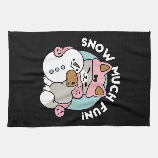 Niedliche Katze im Snow Gear mit Snowman Art Geschirrtuch (Horizontal)