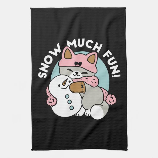 Niedliche Katze im Snow Gear mit Snowman Art Geschirrtuch (Vertikal)