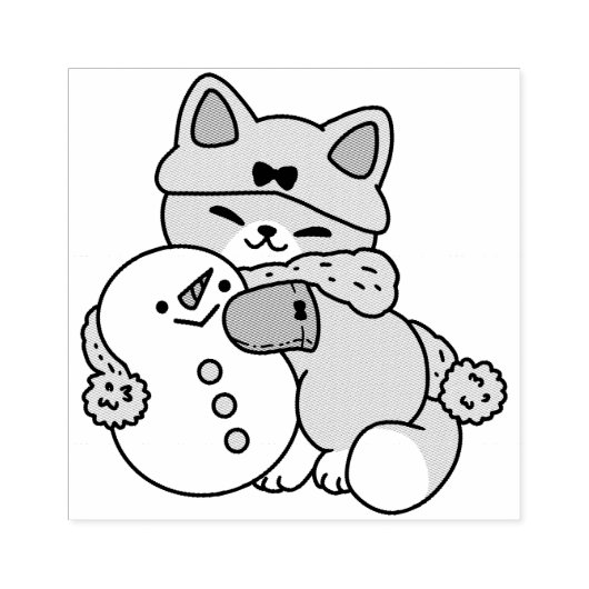 Niedliche Katze im Snow Gear mit Snowman Art Gummistempel (Prägung)