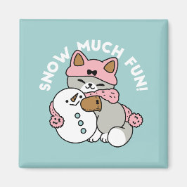 Niedliche Katze im Snow Gear mit Snowman Art Magnet