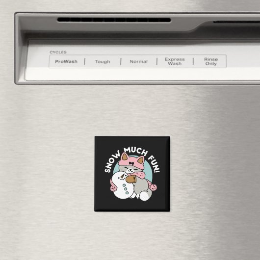 Niedliche Katze im Snow Gear mit Snowman Art Magnet (In Situ (Geschirrspüler))