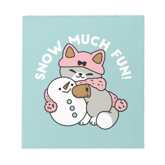 Niedliche Katze im Snow Gear mit Snowman Art Notizblock (Vorderseite)