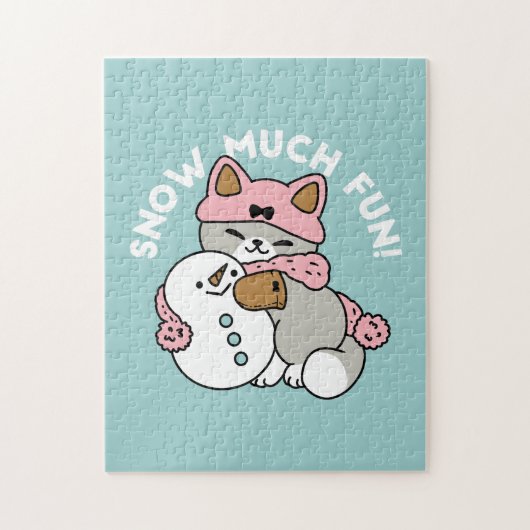 Niedliche Katze im Snow Gear mit Snowman Art Puzzle (Vertikal)