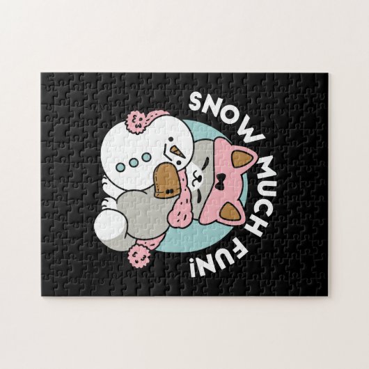 Niedliche Katze im Snow Gear mit Snowman Art Puzzle (Horizontal)