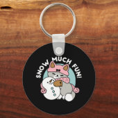 Niedliche Katze im Snow Gear mit Snowman Art Schlüsselanhänger (Rückseite)