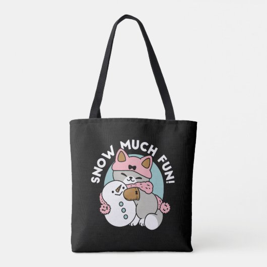 Niedliche Katze im Snow Gear mit Snowman Art Tasche (Rückseite)