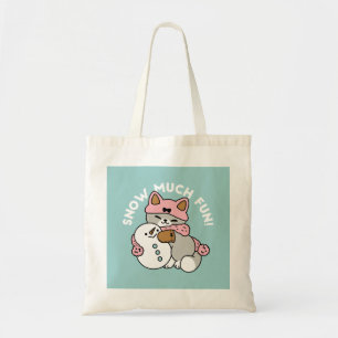 Niedliche Katze im Snow Gear mit Snowman Art Tragetasche
