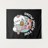 Niedliche Katze im Snow Gear mit Snowman Art Wandteppich (Vorderseite (Horizontal))