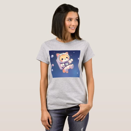 Niedliche Katze im Space-Animationsstil T-Shirt (Vorne ganz)