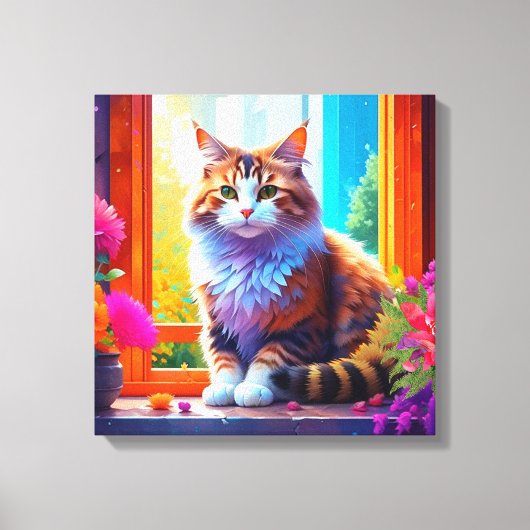 Niedliche Katze im Stadtfenster Kunst Leinwanddruck (Vorderseite)