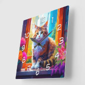 Niedliche Katze im Stadtfenster Kunst Quadratische Wanduhr (Winkel)