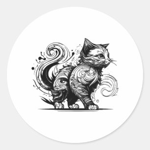 Niedliche Katze im Tattoo-Stil Runder Aufkleber
