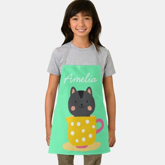 Niedliche Katze im Teacup bunt Kinderkunst oder Ko Schürze (Insitu)