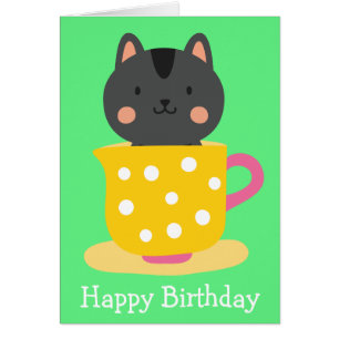 Niedliche Katze im Teacup-Cartoon auf Minze