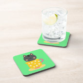 Niedliche Katze im Teacup-Cartoon auf Minze Getränkeuntersetzer (Rechte Seite)