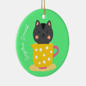 Niedliche Katze im Teacup-Cartoon auf Minze Keramik Ornament (Rechts)