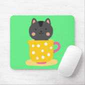 Niedliche Katze im Teacup-Cartoon auf Minze Mousepad (Mit Mouse)