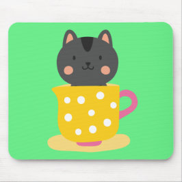 Niedliche Katze im Teacup-Cartoon auf Minze Mousepad