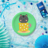 Niedliche Katze im Teacup-Cartoon auf Minze Pappteller (Party)