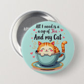Niedliche Katze im Teacup Kawaii Gemütliche Kunst Button (Vorne & Hinten)