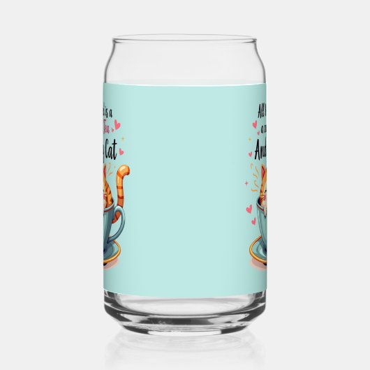 Niedliche Katze im Teacup Kawaii Gemütliche Kunst Dosenglas (Links)