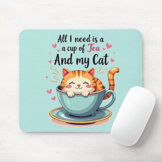 Niedliche Katze im Teacup Kawaii Gemütliche Kunst Mousepad (Mit Mouse)