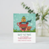 Niedliche Katze im Teacup Save the Date Postkarte (Stehend Vorderseite)