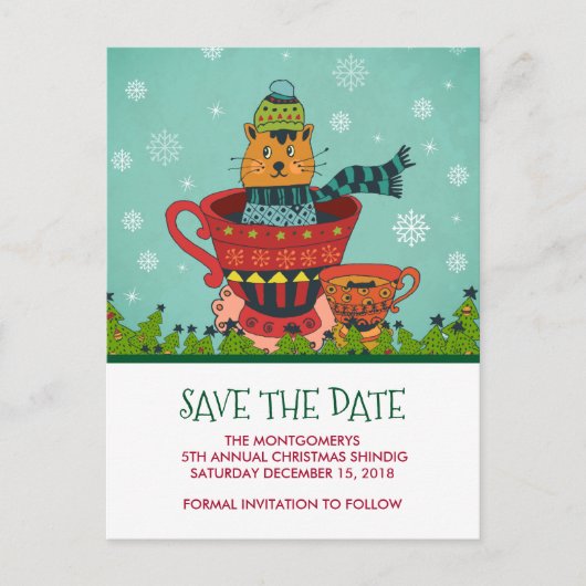 Niedliche Katze im Teacup Save the Date Postkarte (Vorderseite)