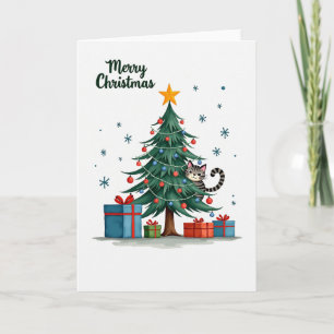 Niedliche Katze Im Weihnachtsbaum Frohe Weihnachts Karte