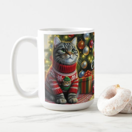 Niedliche Katze im Weihnachtssüßchen Kaffeetasse (Mit Donut)