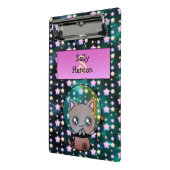 Niedliche Katze im Weltraum schwimmend mit Sternen Mini Klemmbrett (Gewinkelt2)