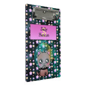 Niedliche Katze im Weltraum schwimmend mit Sternen Mini Klemmbrett (Schrägansicht)