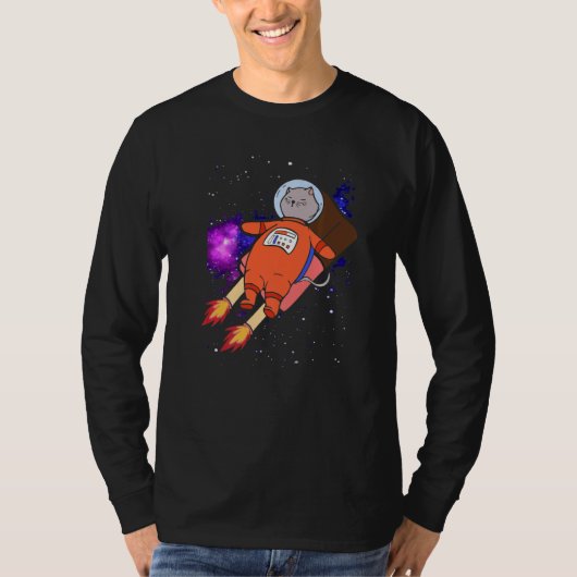 Niedliche Katze im Weltraumfahrerkreis T-Shirt (Vorderseite)