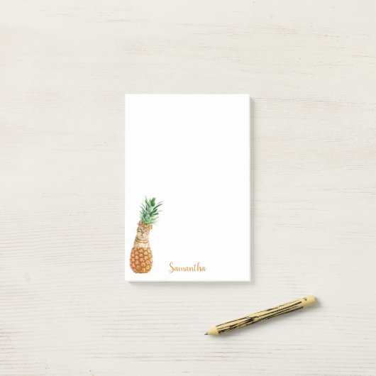 Niedliche Katze in Ananas Personalisiert Post-it Klebezettel (Auf Schreibtisch)