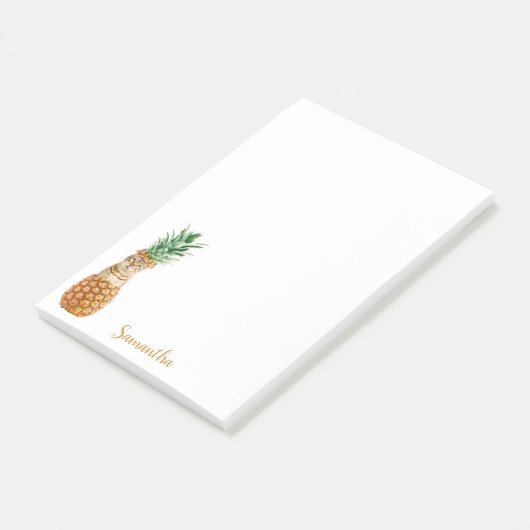 Niedliche Katze in Ananas Personalisiert Post-it Klebezettel (angewinkelt)