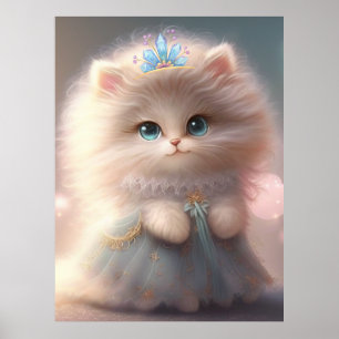 Niedliche Katze in Blue Dress Art Kinderzimmer Pos Poster