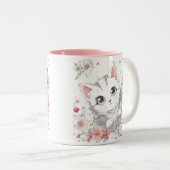 Niedliche Katze in Blume Zweifarbige Tasse (VorderseiteRechts)