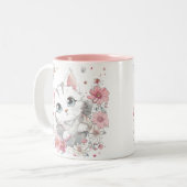 Niedliche Katze in Blume Zweifarbige Tasse (Vorderseite Links)