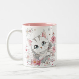 Niedliche Katze in Blume Zweifarbige Tasse