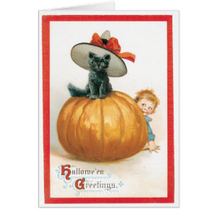 Niedliche Katze in der Vintagen Hutkarte