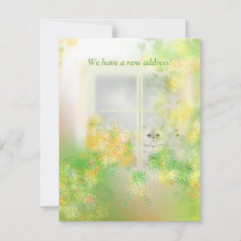 Niedliche Katze in einem Fenster Neue Adressflasch Mitteilungskarte