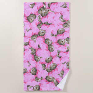 Niedliche Katze in einem rosa Caps-Muster zufällig Strandtuch