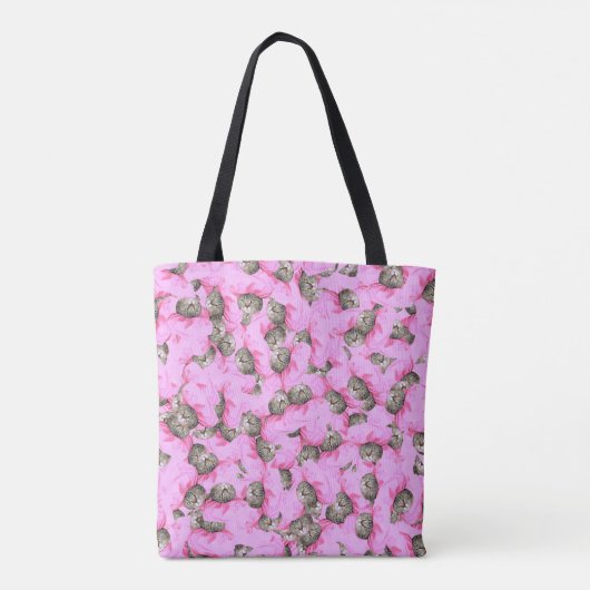 Niedliche Katze in einem rosa Caps-Muster zufällig Tasche (Rückseite)