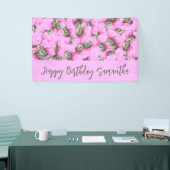 Niedliche Katze in einem rosafarbenen Muster eines Banner (Messeveranstaltung)