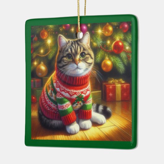 Niedliche Katze in einem Weihnachtskraut Keramikornament (Links)